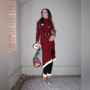 Esteban Cortazar Asymmetric‎ one-shoulder ribbed stretch-knit dress ruffled XL